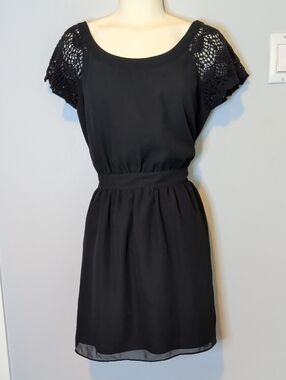 BCBG Black Mini Dress with Crochet Cap Sleeves